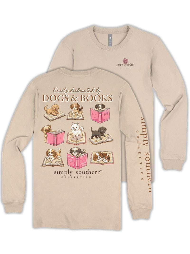 Simply Southern Women's Long Sleeve Dogs & Books Tee - Linen