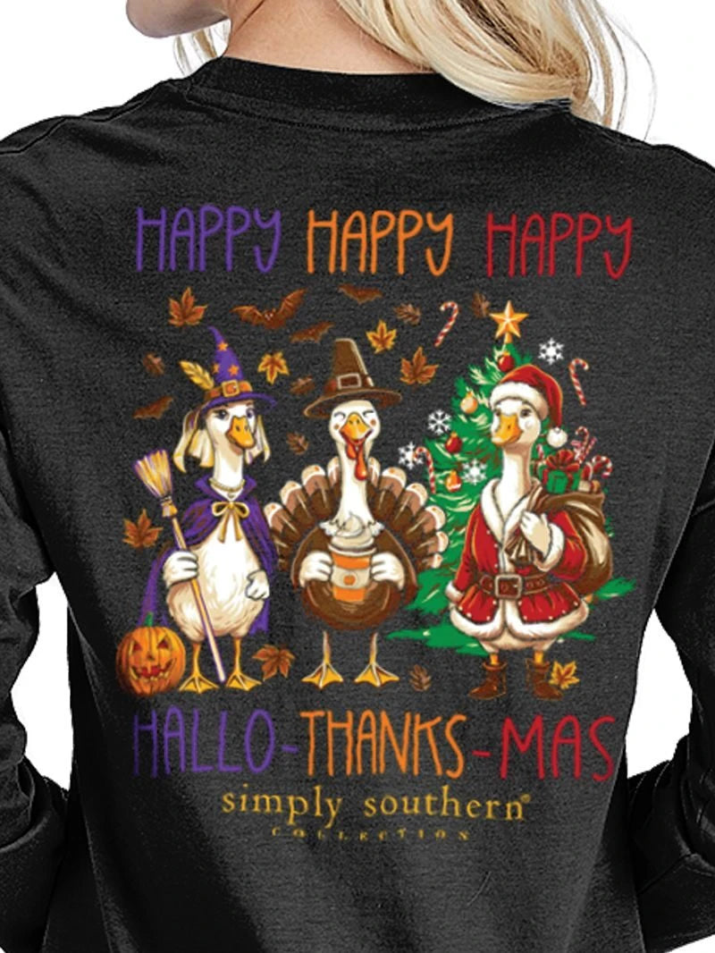 Simply Southern Women's Long Sleeve Happy Goose Tee - Black