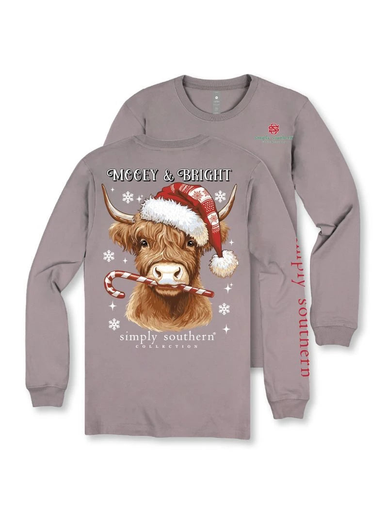 Simply Southern Youth Girls Mooey Long Sleeve Tee - Driftwood