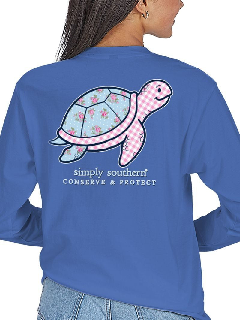 Simply Southern Women's Track Turtle Plaid Long Sleeve Tee - Bali