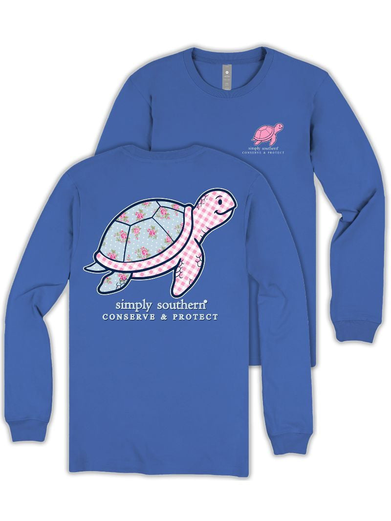 Simply Southern Women's Track Turtle Plaid Long Sleeve Tee - Bali
