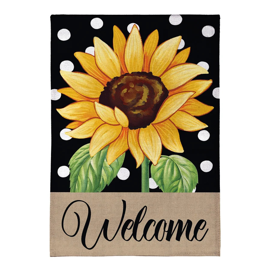 Evergreen Polka Dot Sunflower Burlap House Flag