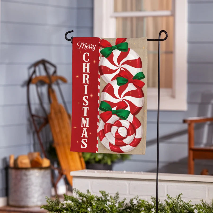 Evergreen Peppermint Wishes Burlap Garden Flag