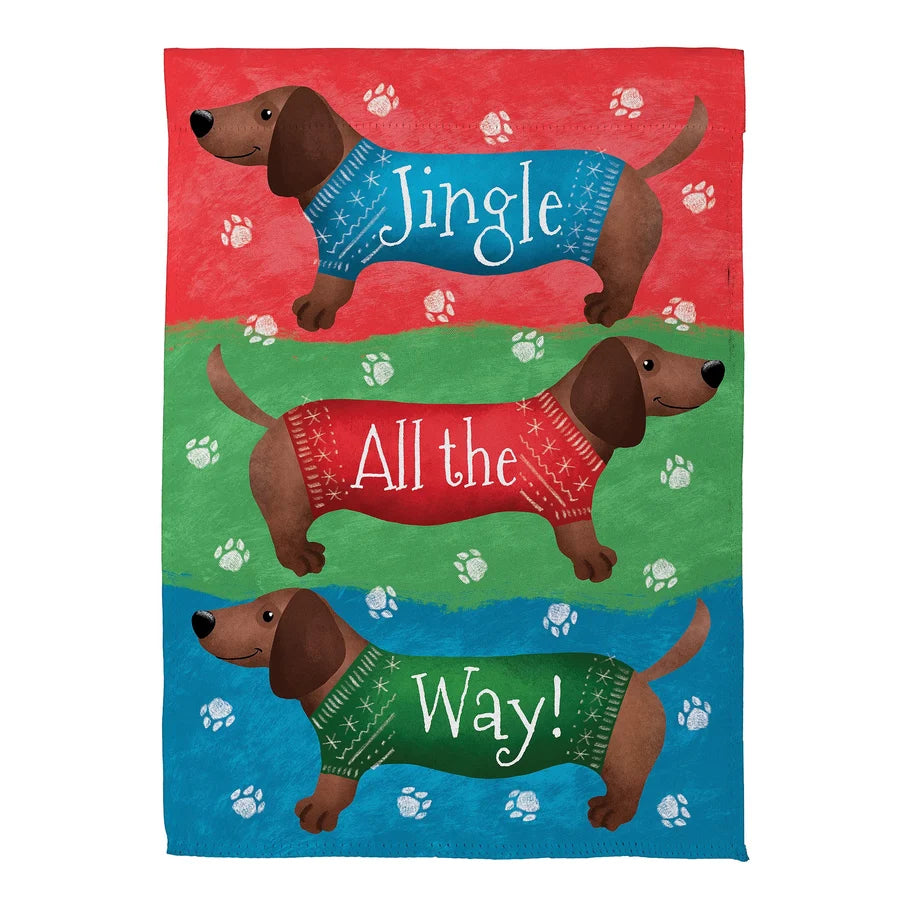 Evergreen Jingle All The Way Dachshund Suede Garden Flag