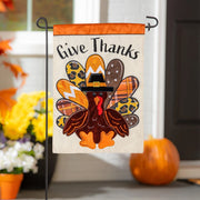 Evergreen Give Thanks Patterned Turkey Applique Garden Flag
