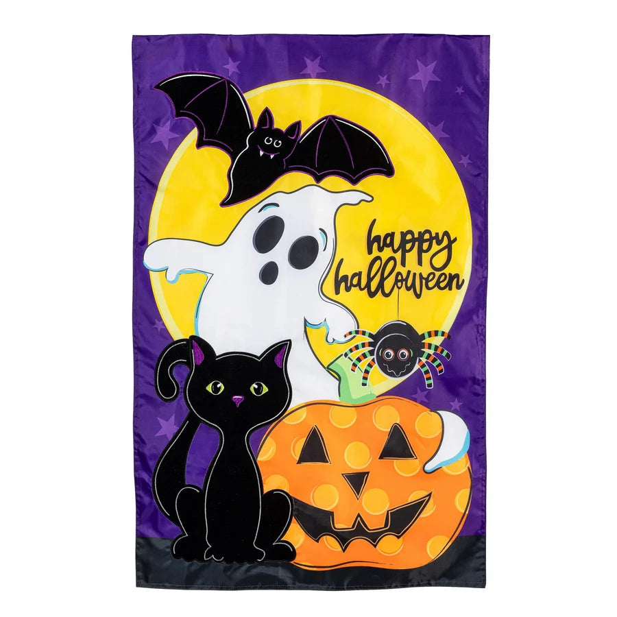 Evergreen Halloween Friends Applique House Flag