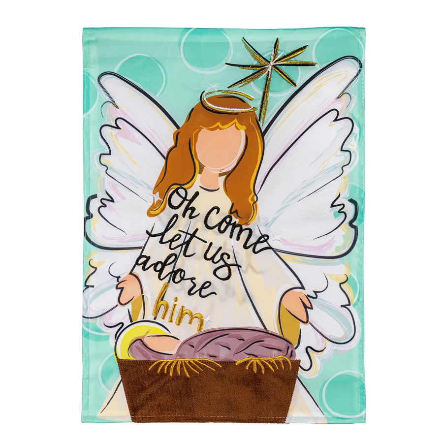 Evergreen Oh Come Let Us Adore Him Applique Garden Flag