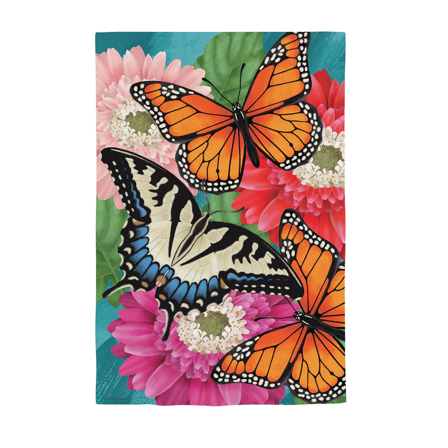 Evergreen Mother Monarch Suede Garden Flag