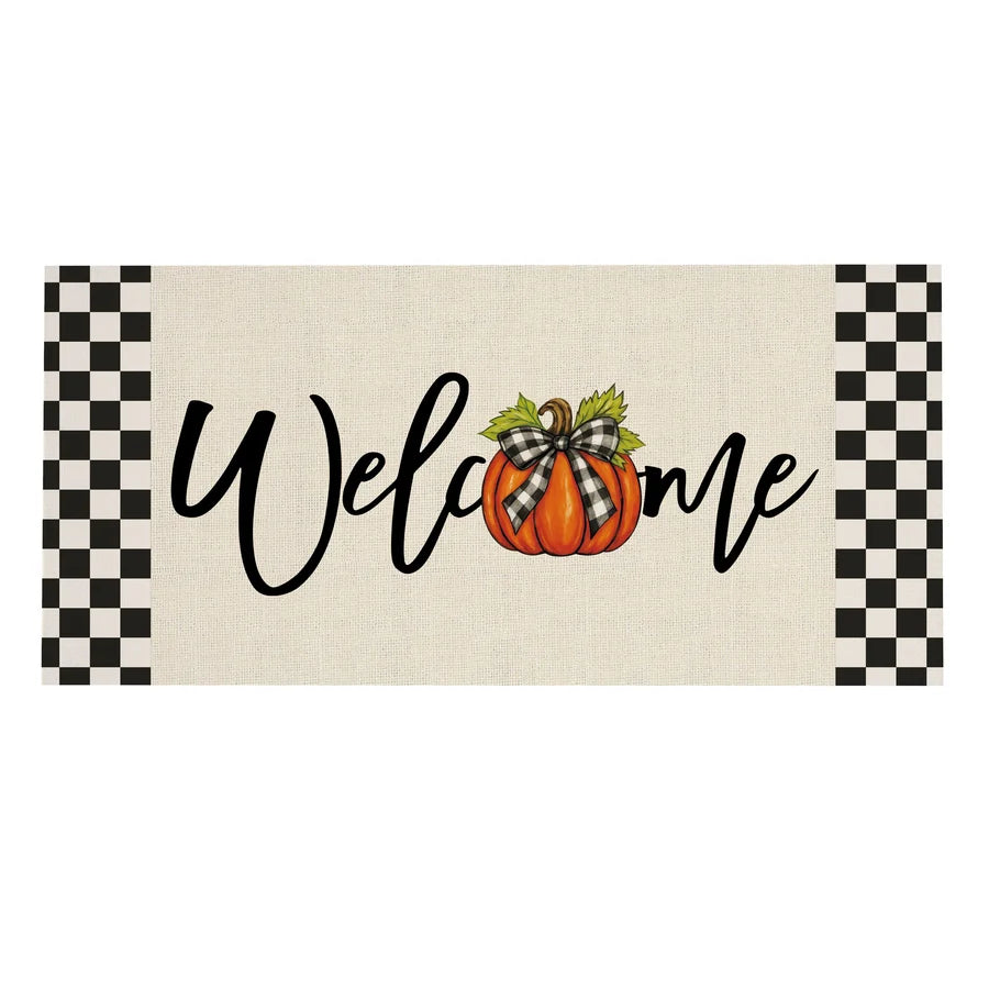 Evergreen Checkered Bow Pumpkin Sassafras Switch Mat