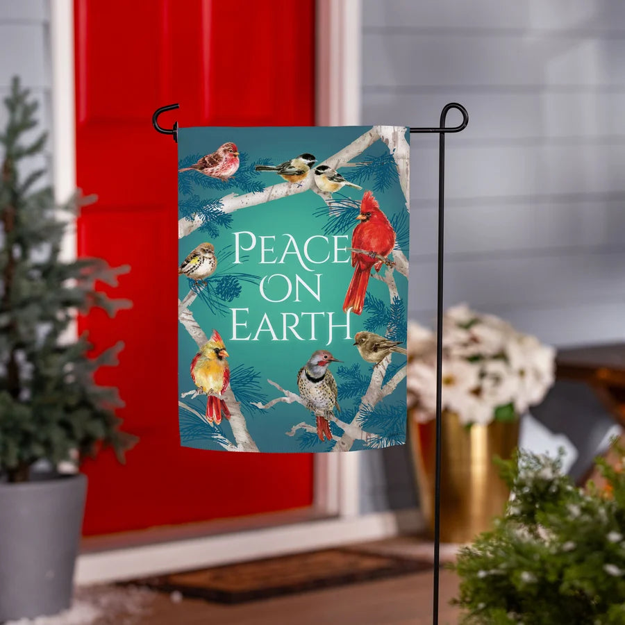 Evergreen Peace On Earth Birds Suede Garden Flag