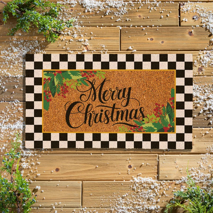 Evergreen Merry Christmas Holly Coir Mat