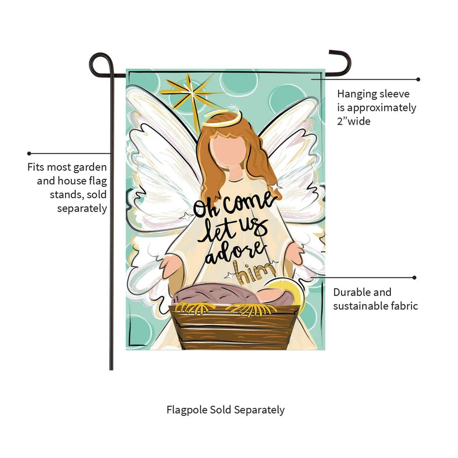Evergreen Oh Come Let Us Adore Him Applique Garden Flag