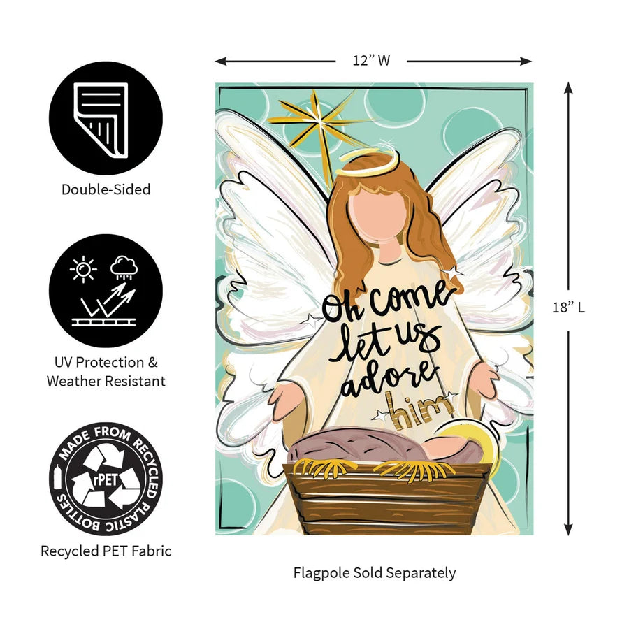 Evergreen Oh Come Let Us Adore Him Applique Garden Flag