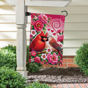 Evergreen Cardinal Lovers Suede Garden Flag