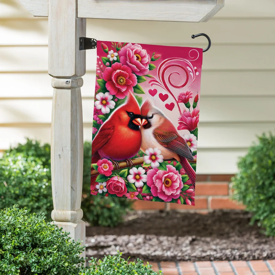 Evergreen Cardinal Lovers Suede Garden Flag