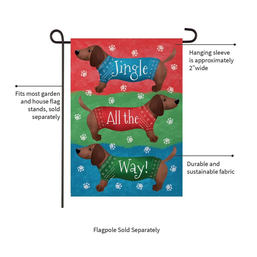 Evergreen Jingle All The Way Dachshund Suede Garden Flag