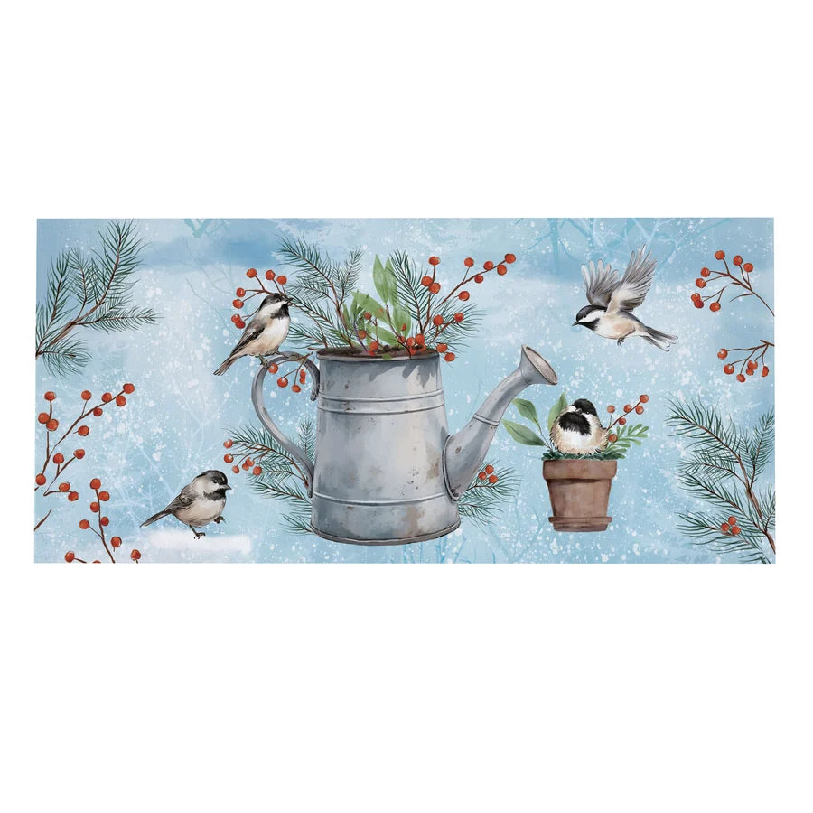 Evergreen Snowbirds Chickadee Watering Can Sassafras Switch Mat