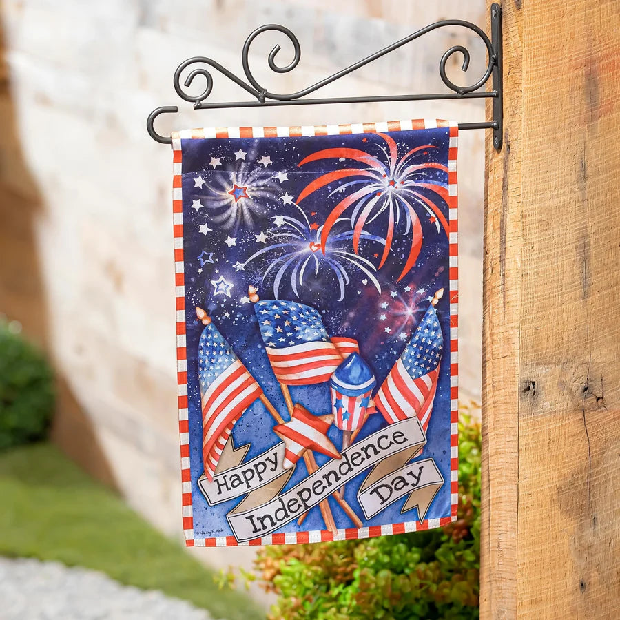 Evergreen Independence Day Fireworks Garden Lustre Flag