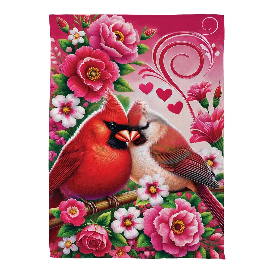 Evergreen Cardinal Lovers Suede Garden Flag