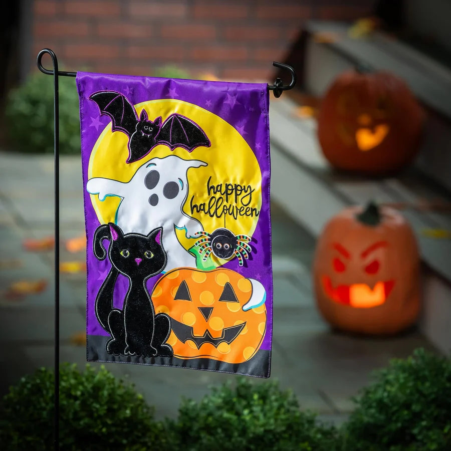 Evergreen Halloween Friends Applique Garden Flag