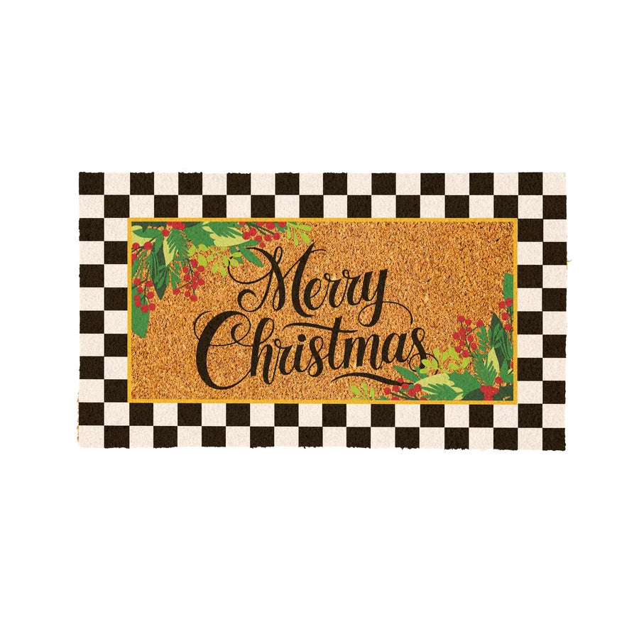 Evergreen Merry Christmas Holly Coir Mat