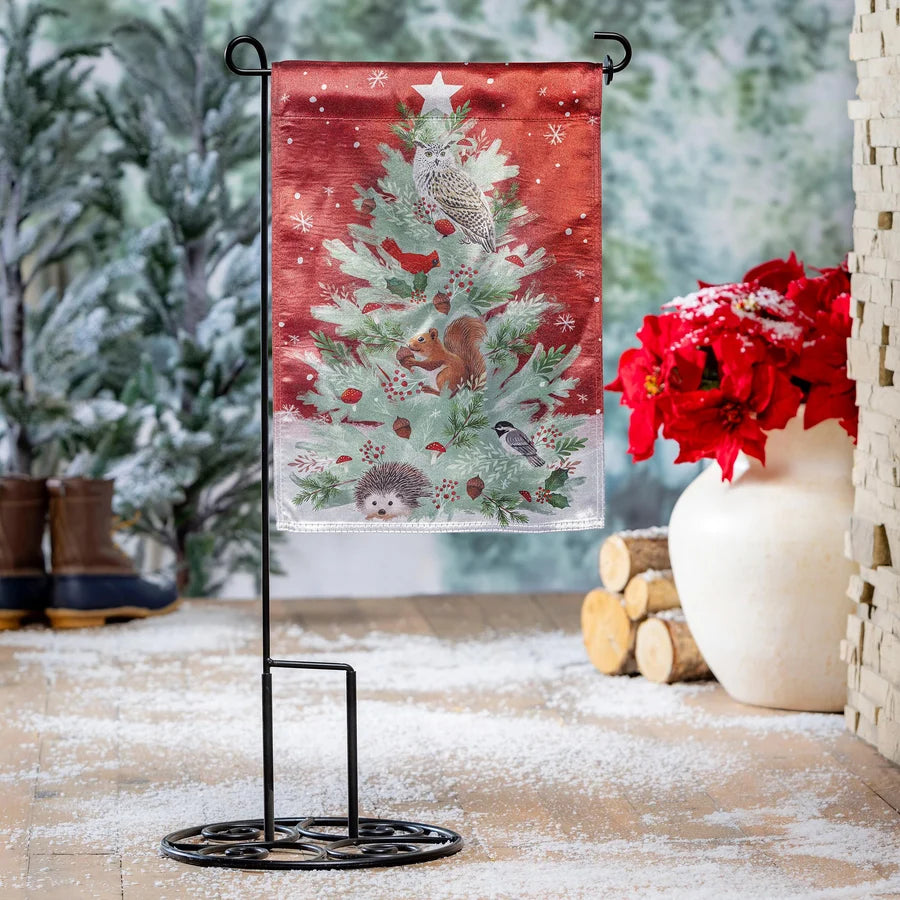 Evergreen Woodland Animal Christmas Tree Lustre Garden Flag