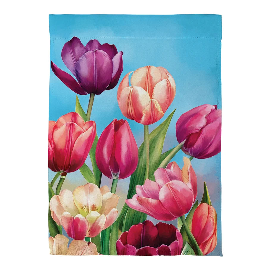 Evergreen Tulip Palooza Suede Garden Flag