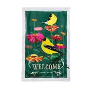 Evergreen Finches and Flowers Applique House Flag