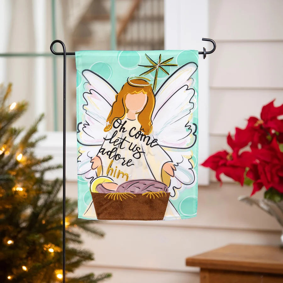 Evergreen Oh Come Let Us Adore Him Applique Garden Flag