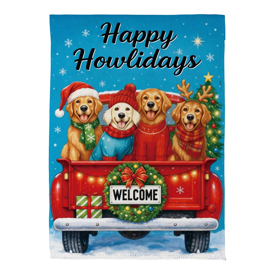 Evergreen Happy Howlidays Suede Garden Flag
