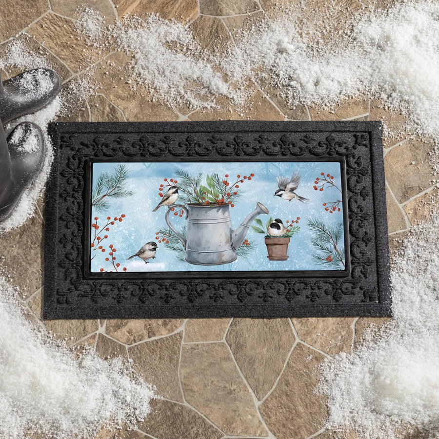 Evergreen Snowbirds Chickadee Watering Can Sassafras Switch Mat