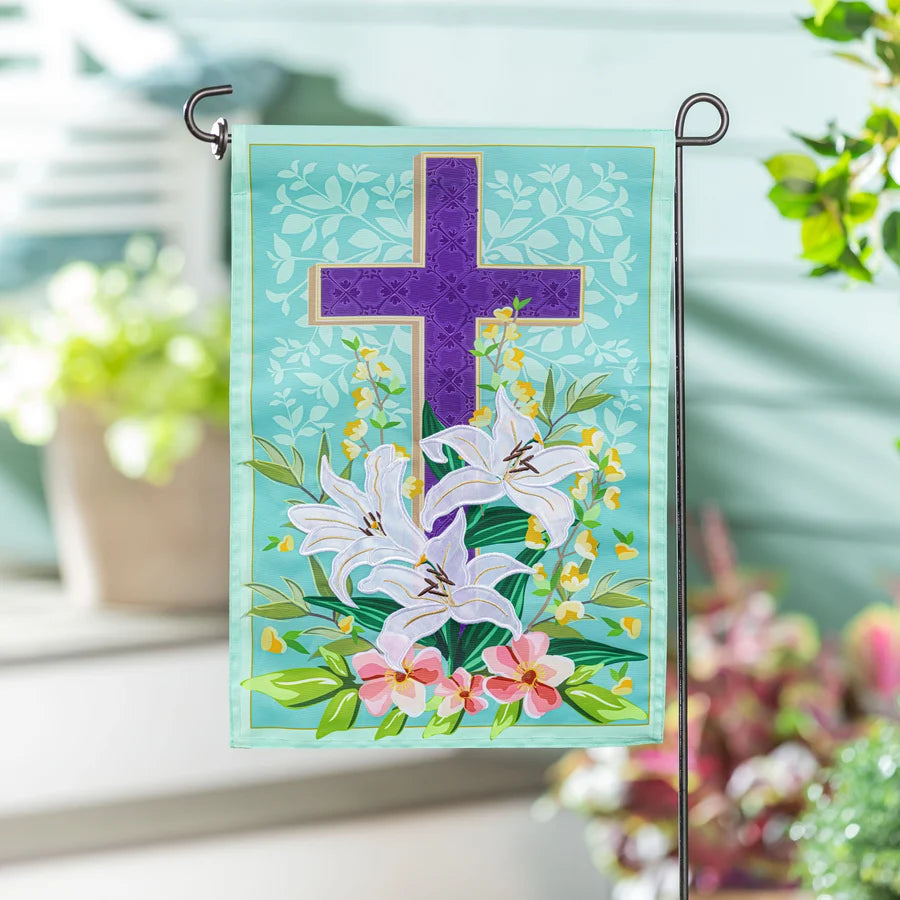 Evergreen Easter Cross Applique Garden Flag