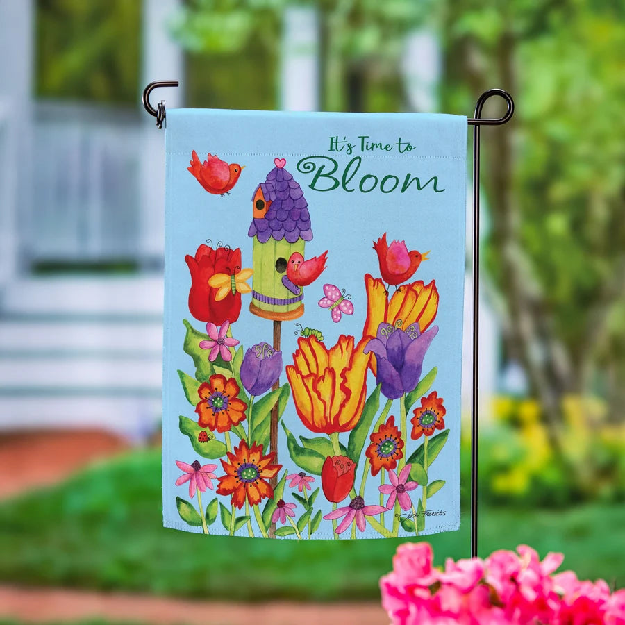 Evergreen It's Time To Bloom Suede Garden Flag