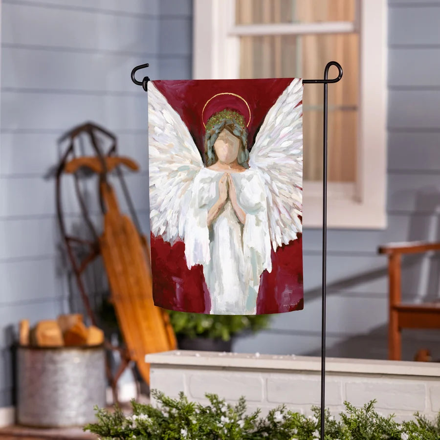 Evergreen Praying Angel Suede Garden Flag