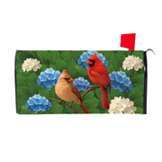 Evergreen Cardinal Couple Among Hydrangea Mailbox Cover