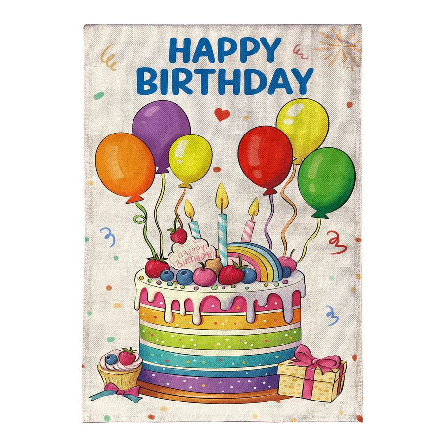 Evergren Happy Birthday Party Cake Burlap Garden Flag