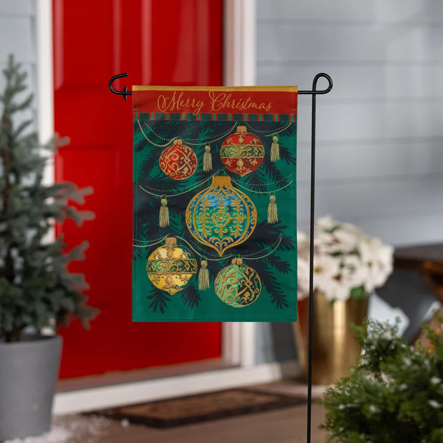 Evergreen Merry Christmas Ornaments Applique Garden Flag