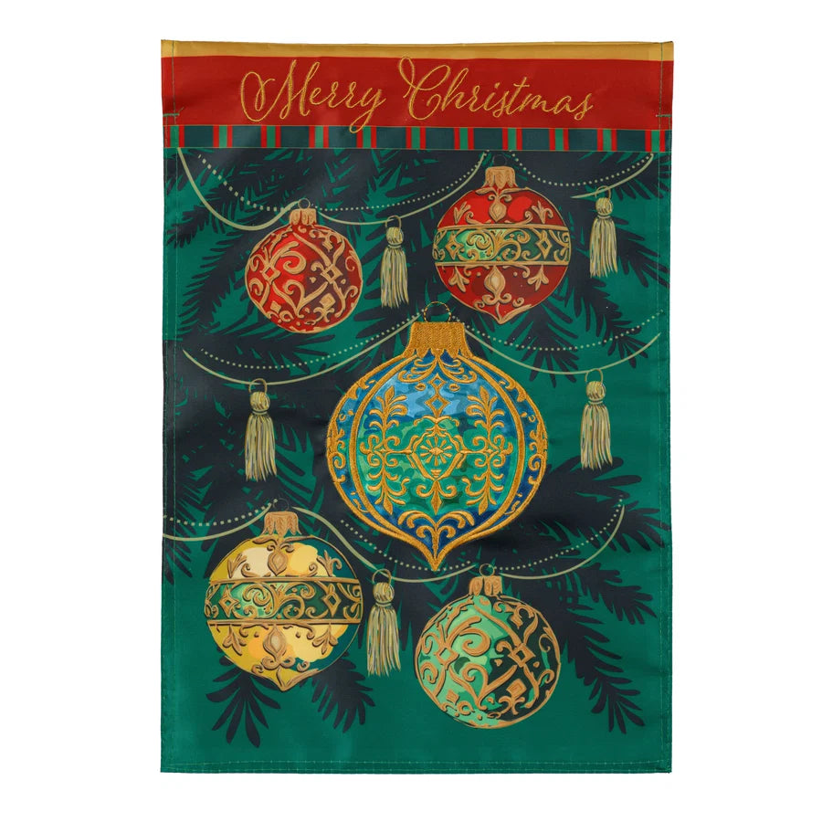 Evergreen Merry Christmas Ornaments Applique Garden Flag