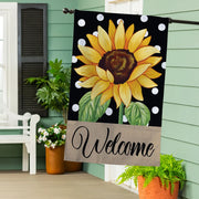 Evergreen Polka Dot Sunflower Burlap House Flag