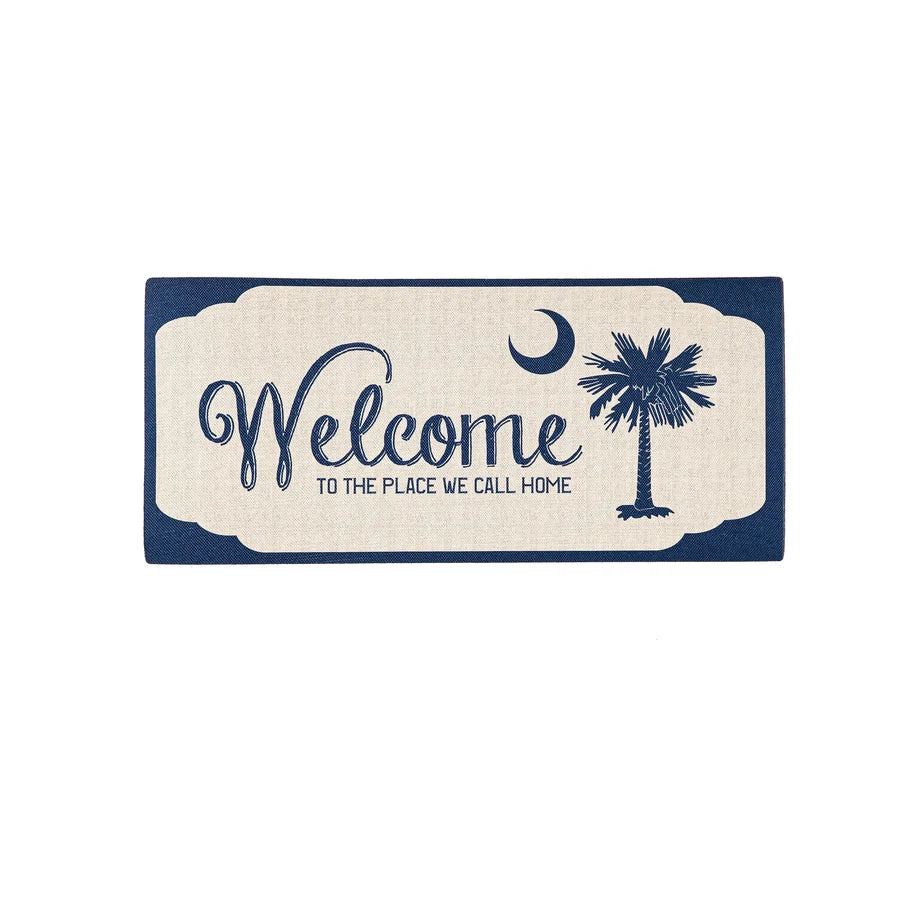 Evergreen South Carolina Welcome Burlap Sassafras Switch Mat - 22" x 10"