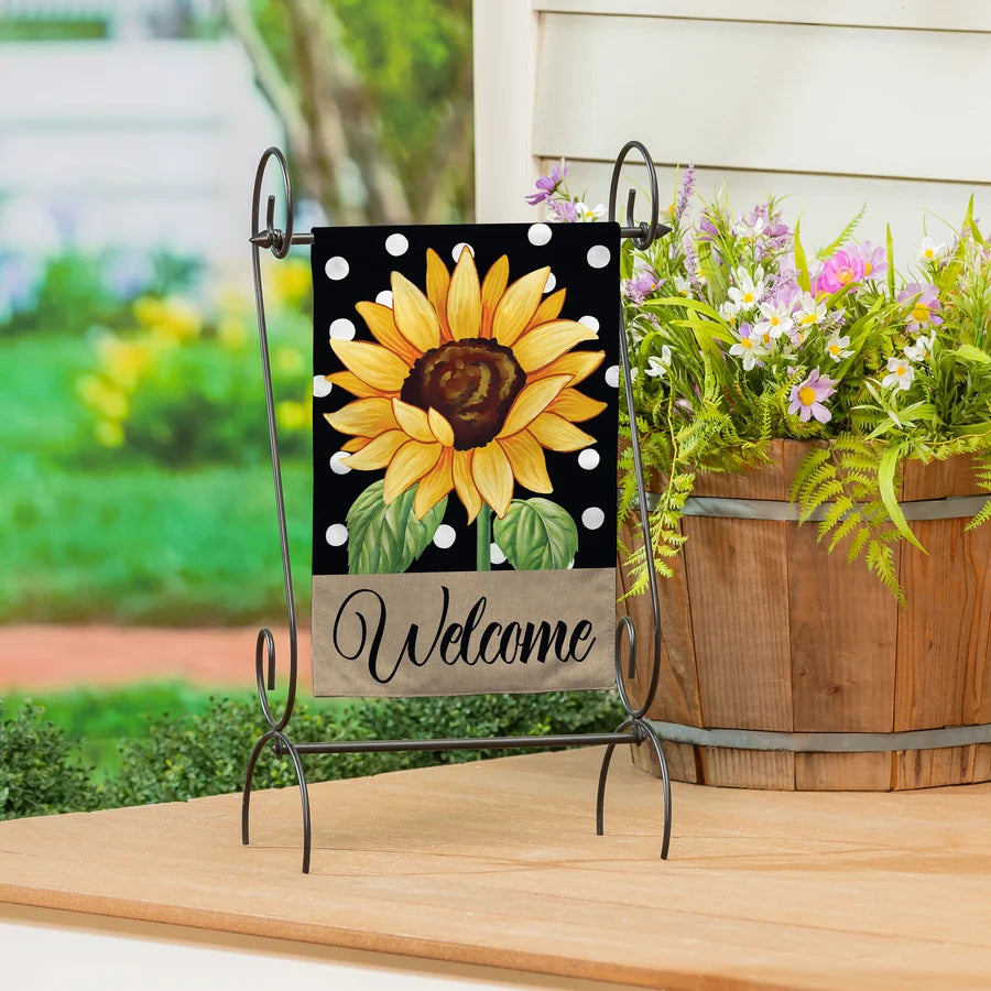 Evergreen Polka Dot Sunflower Burlap Garden Flag