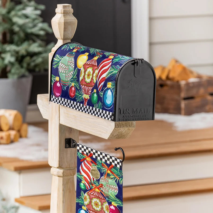 Evergreen Happy Holidays Ornaments Mailbox Cover