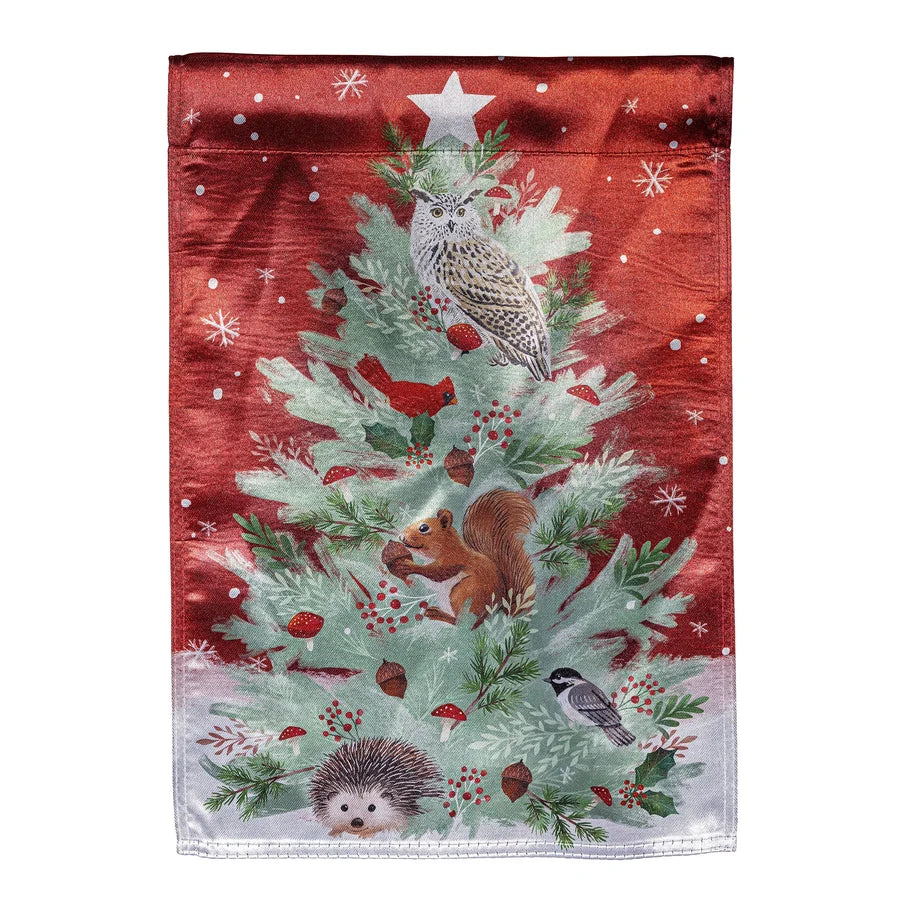 Evergreen Woodland Animal Christmas Tree Lustre Garden Flag