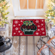 Evergreen Merry Christmas Floral Pattern Coir Mat