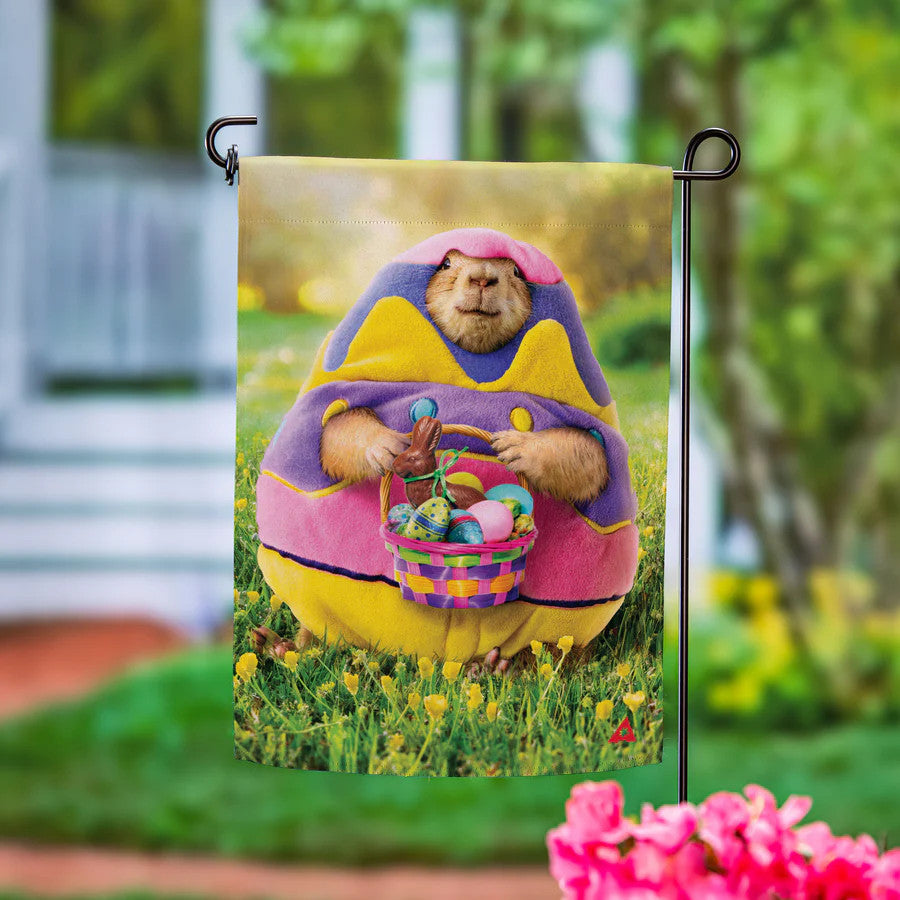 Evergreen Egg Groundhog Suede Garden Flag