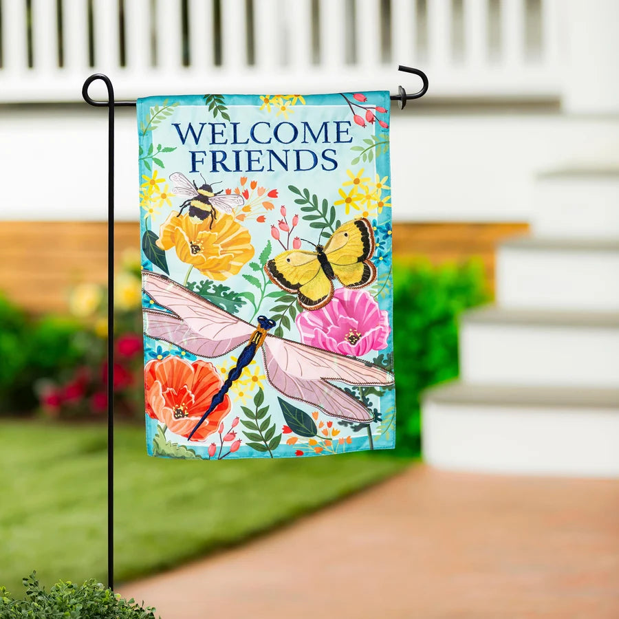 Evergreen Greenhouse Garden Welcome Friends Applique Garden Flag
