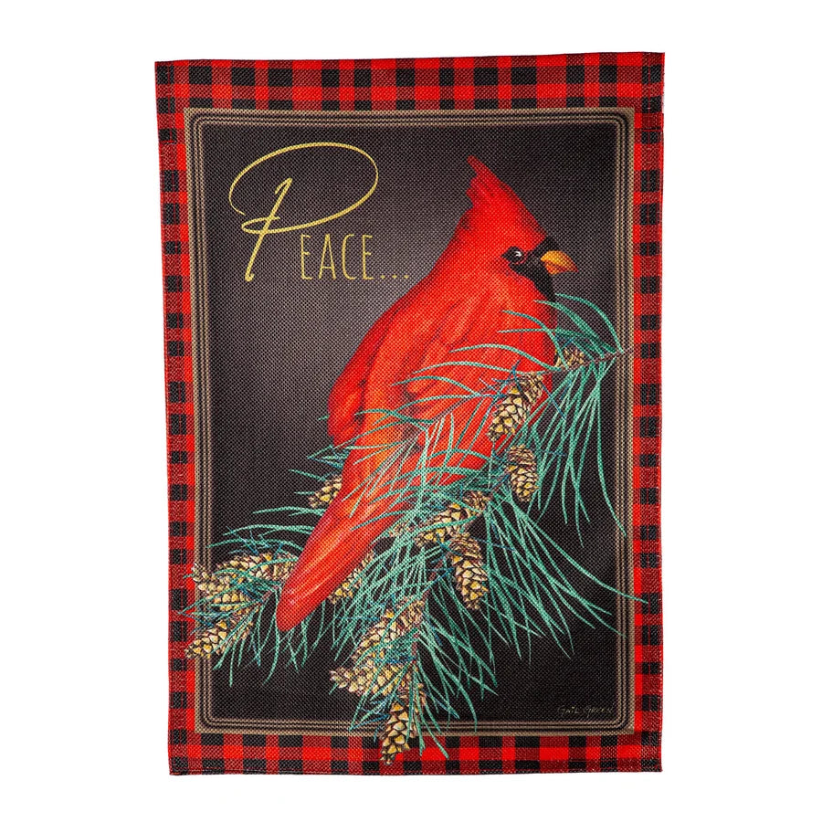 Evergreen Cardinal Peace Burlap Garden Flag
