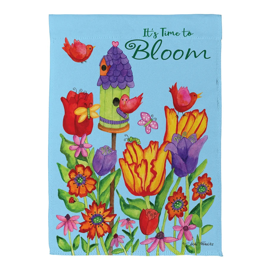 Evergreen It's Time To Bloom Suede Garden Flag