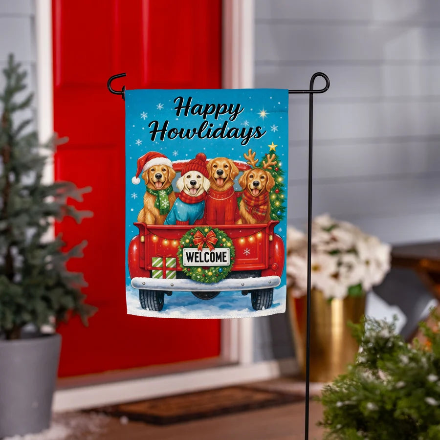 Evergreen Happy Howlidays Suede Garden Flag
