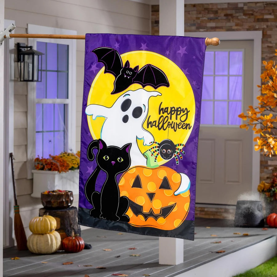 Evergreen Halloween Friends Applique House Flag